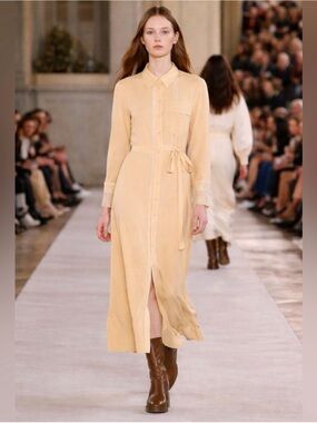 Chloé Cream Lace-Trim Maxi Shirt Dress